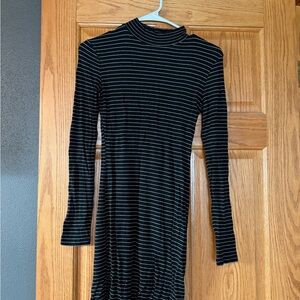 Black and White Striped Long Sleeve Dress